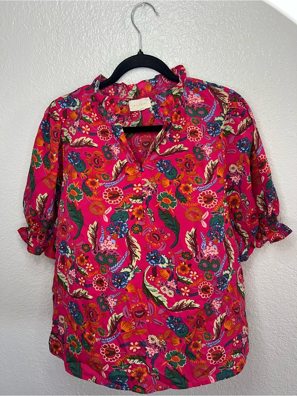 MELLODAY Pink Floral Ruffle-Collar Blouse